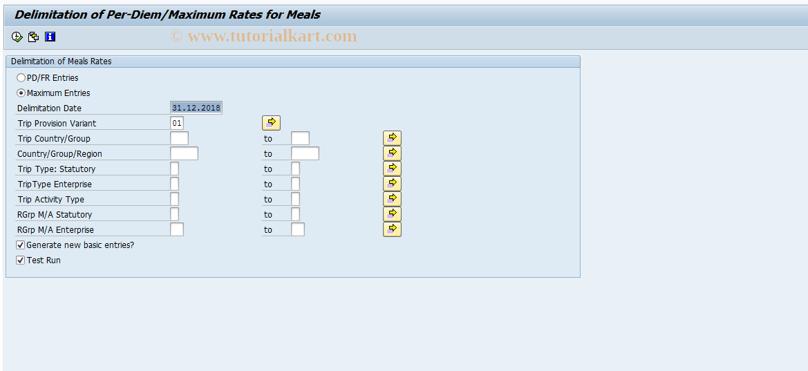 SAP TCode PRHD - Maximum Value Delimitation for Meals