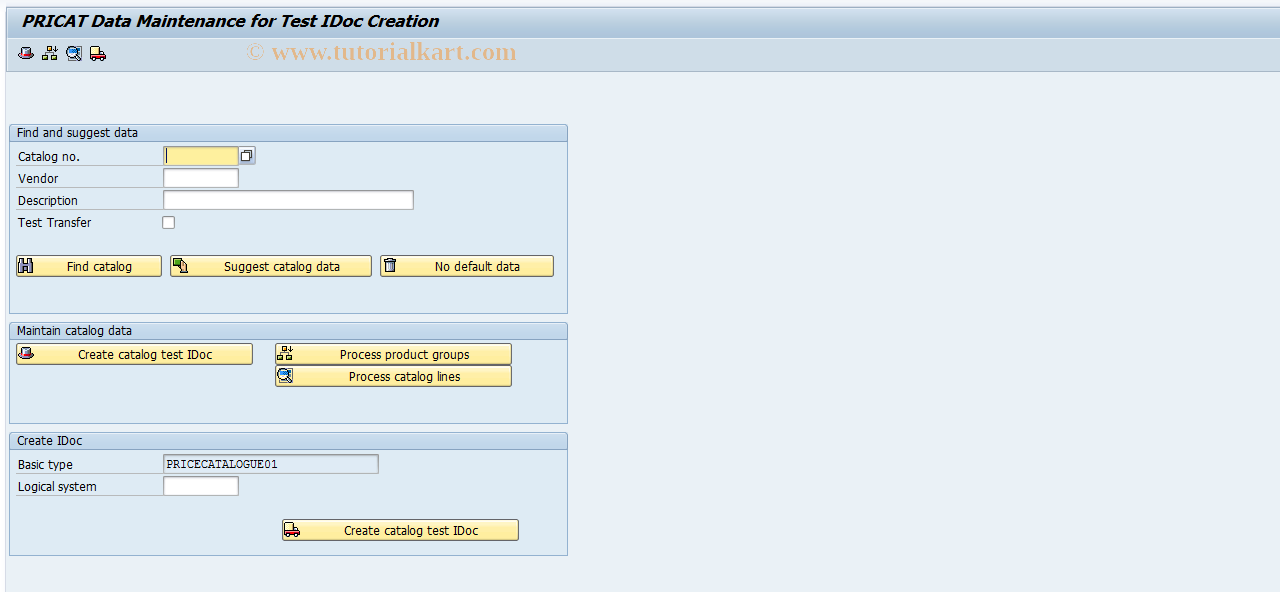 SAP TCode PRICREAT - PRICAT: BAPI outbound IDoc test data