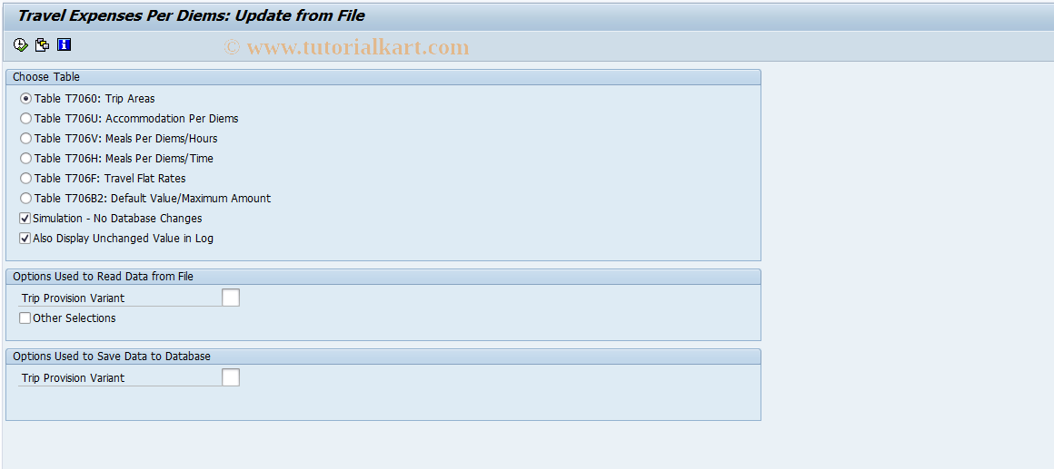 SAP TCode PRUL - Travel Expense PDs/FRs: Upload