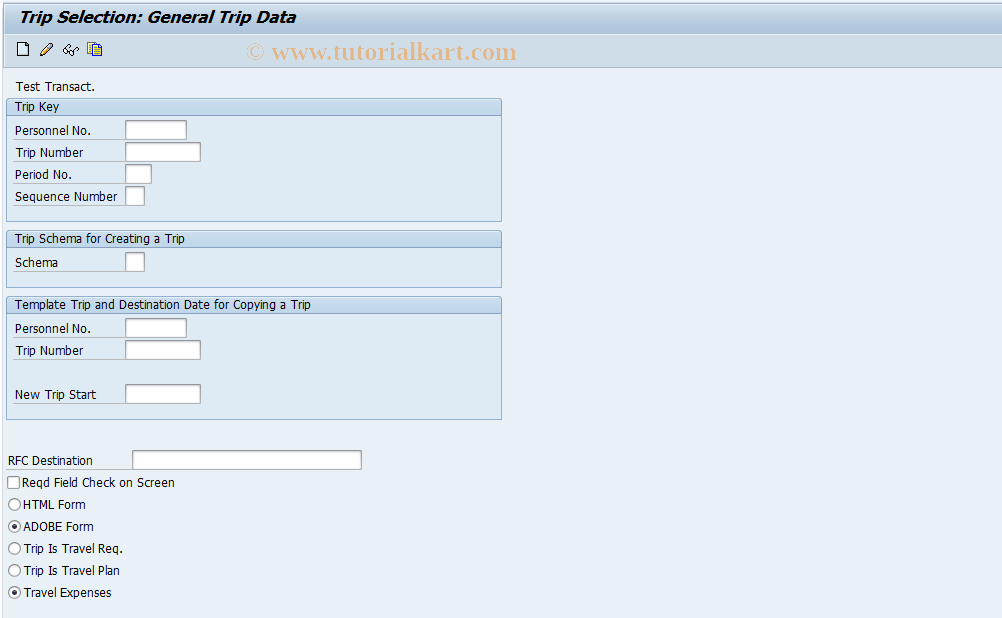 SAP TCode PR_WEB_1200 - General Trip Data