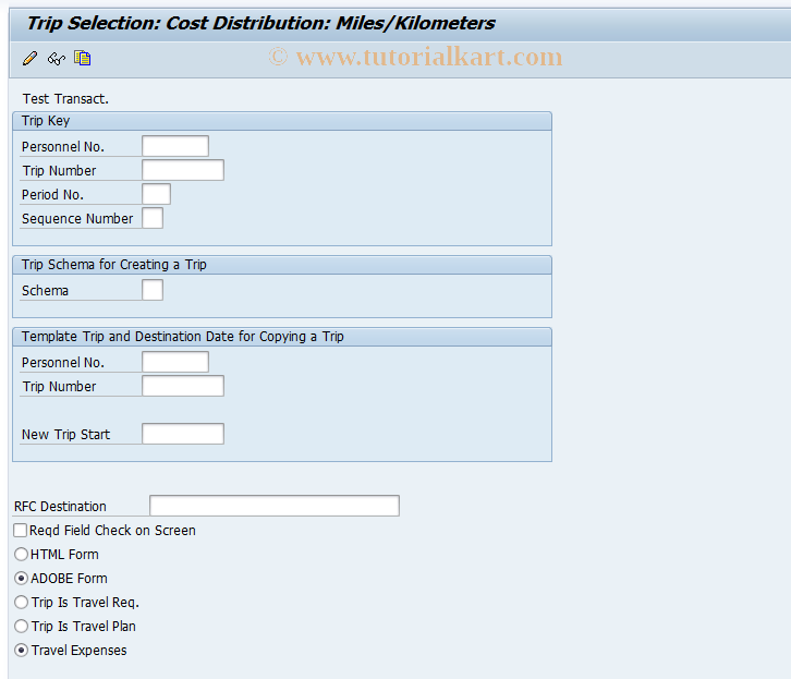 SAP TCode PR_WEB_1730 - Cost Distribution: Miles/Kilometers