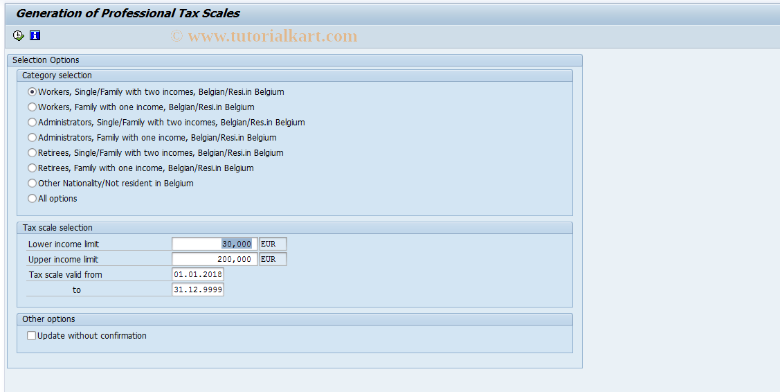 SAP TCode PSB1 - Generate Tax scales (B)