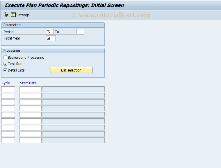 SAP TCode PSWB - Execute Per.Reposting Plan Projects