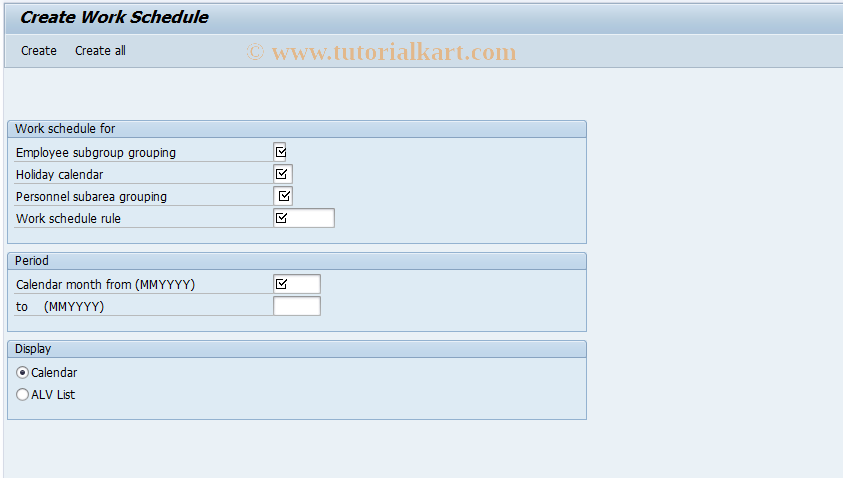 SAP TCode PT01 - Create Work Schedule