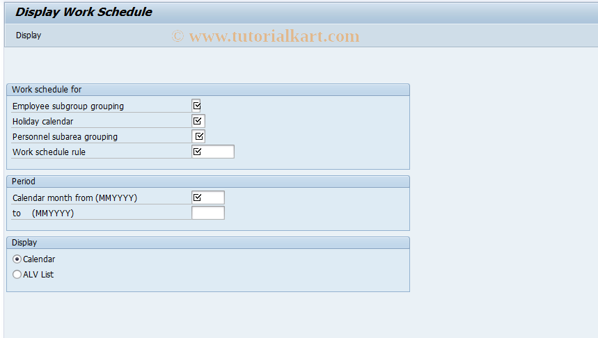 SAP TCode PT03 - Display Work Schedule