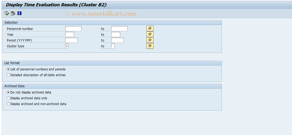 SAP TCode PT66 - Display Cluster B2
