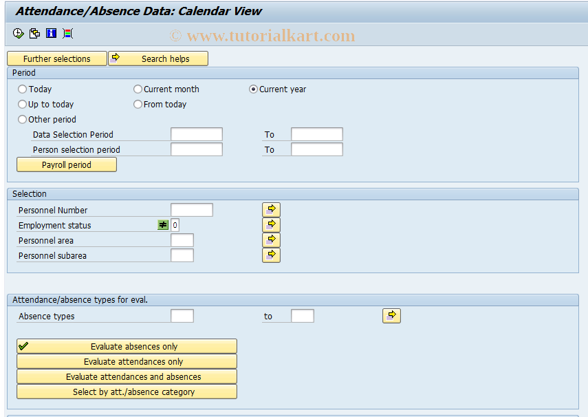 SAP TCode PT90 - Absences: Calendar View