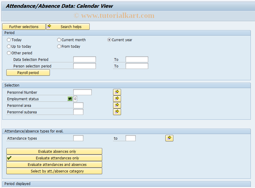 SAP TCode PT90_ATT - Attendances: Calendar View