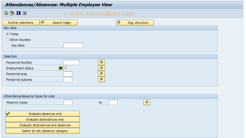 SAP TCode PT91 - Absences: For Multiple Employees