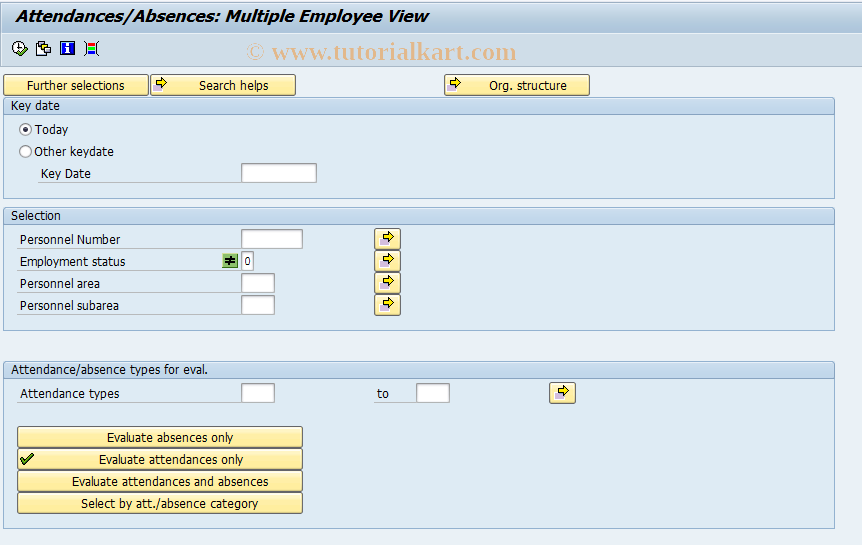 SAP TCode PT91_ATT - Attendances: For Multiple Employees