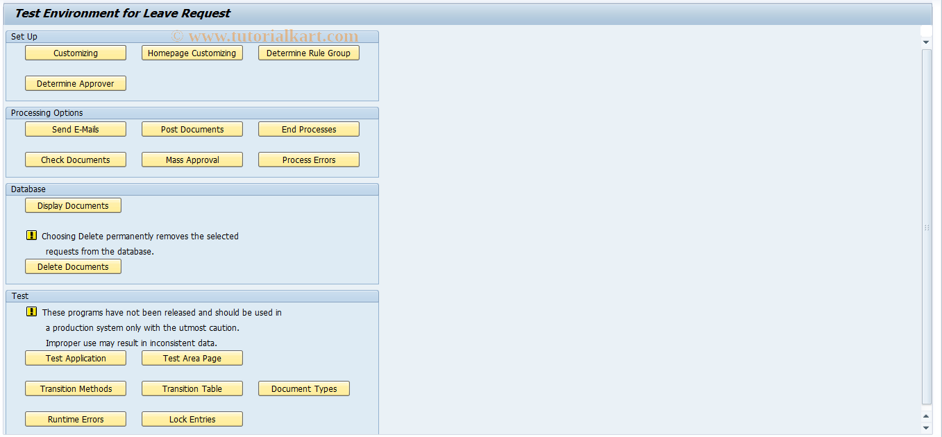 SAP TCode PTARQ - Test Environment for Leave Request