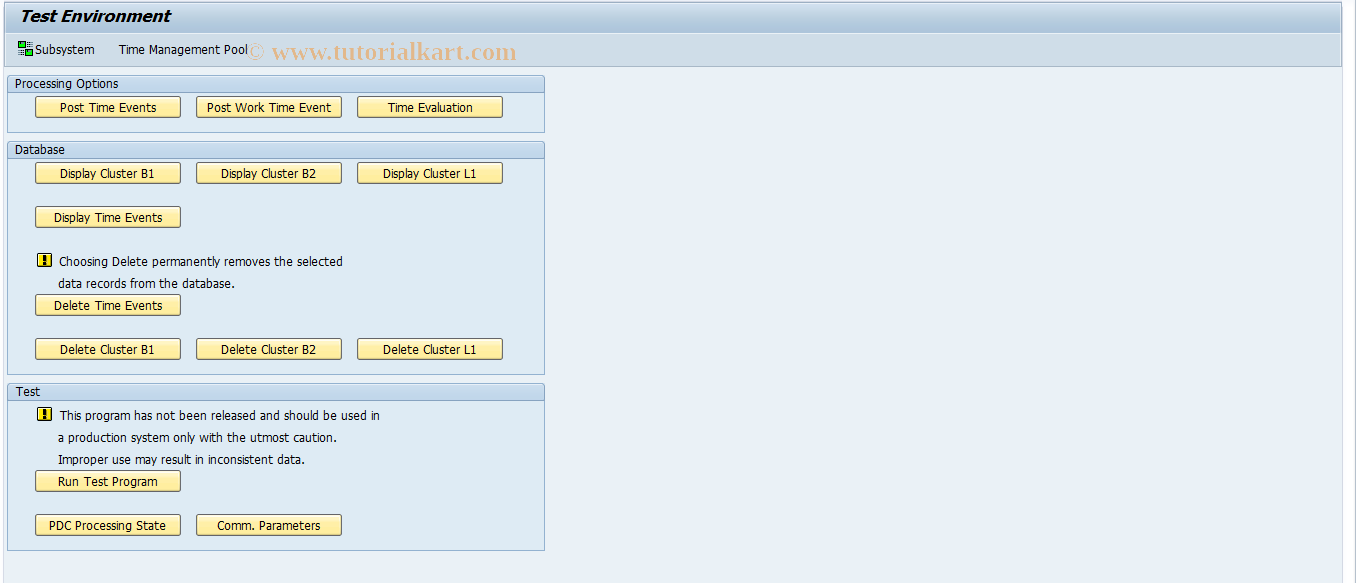 SAP TCode PTCCX - Test Environment