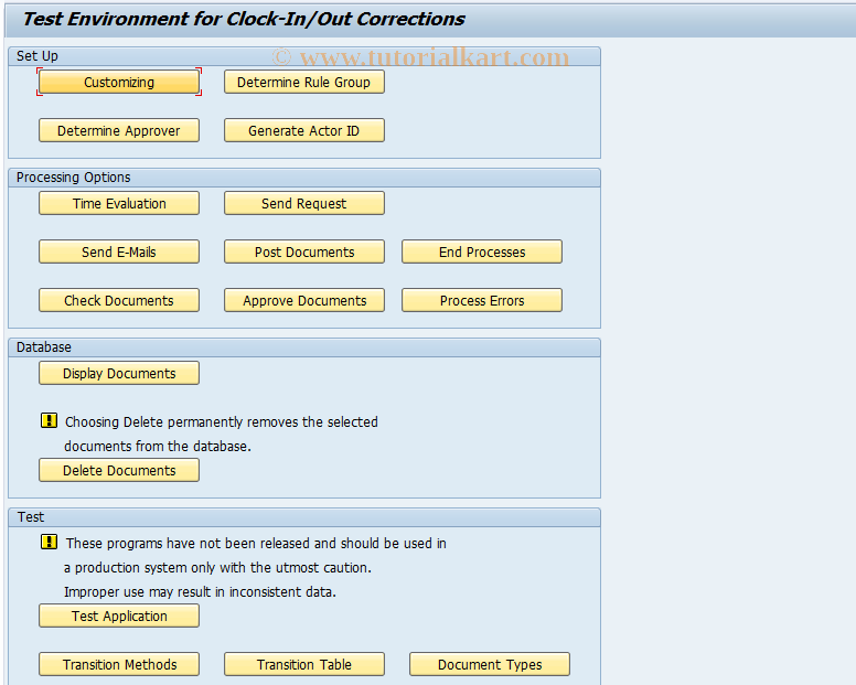 SAP TCode PTCOR - Clock-In/Out Corrections: Test