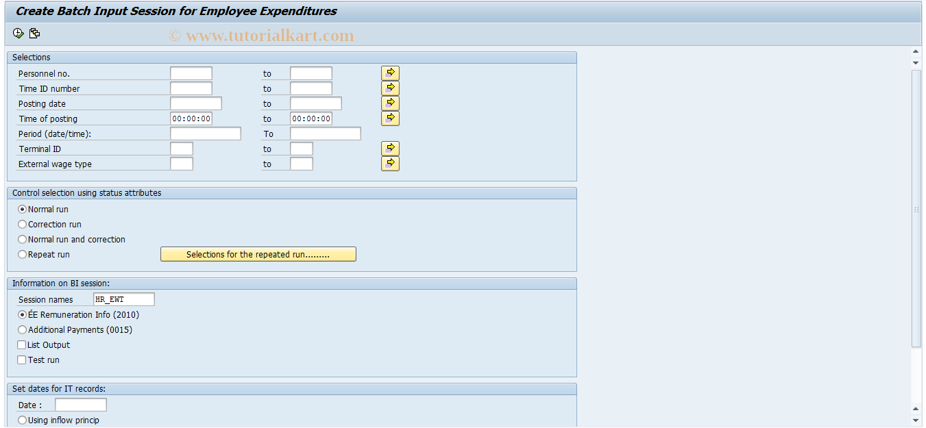 SAP TCode PTE1 - Generate Batch Input Session