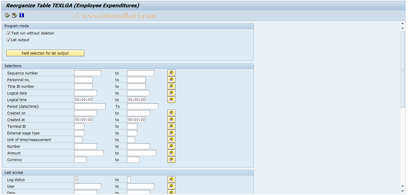 SAP TCode PTE3 - Reorganize Interface File