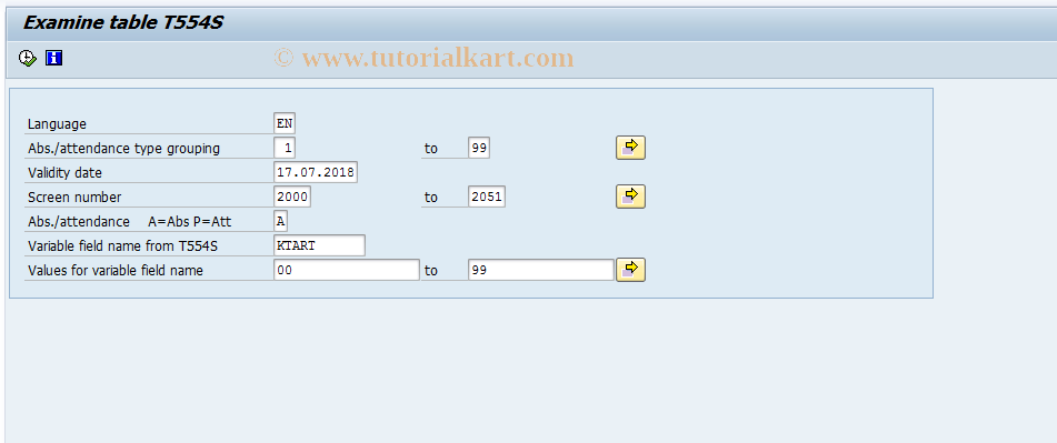 SAP TCode PT_55400 - Examine Table T554S