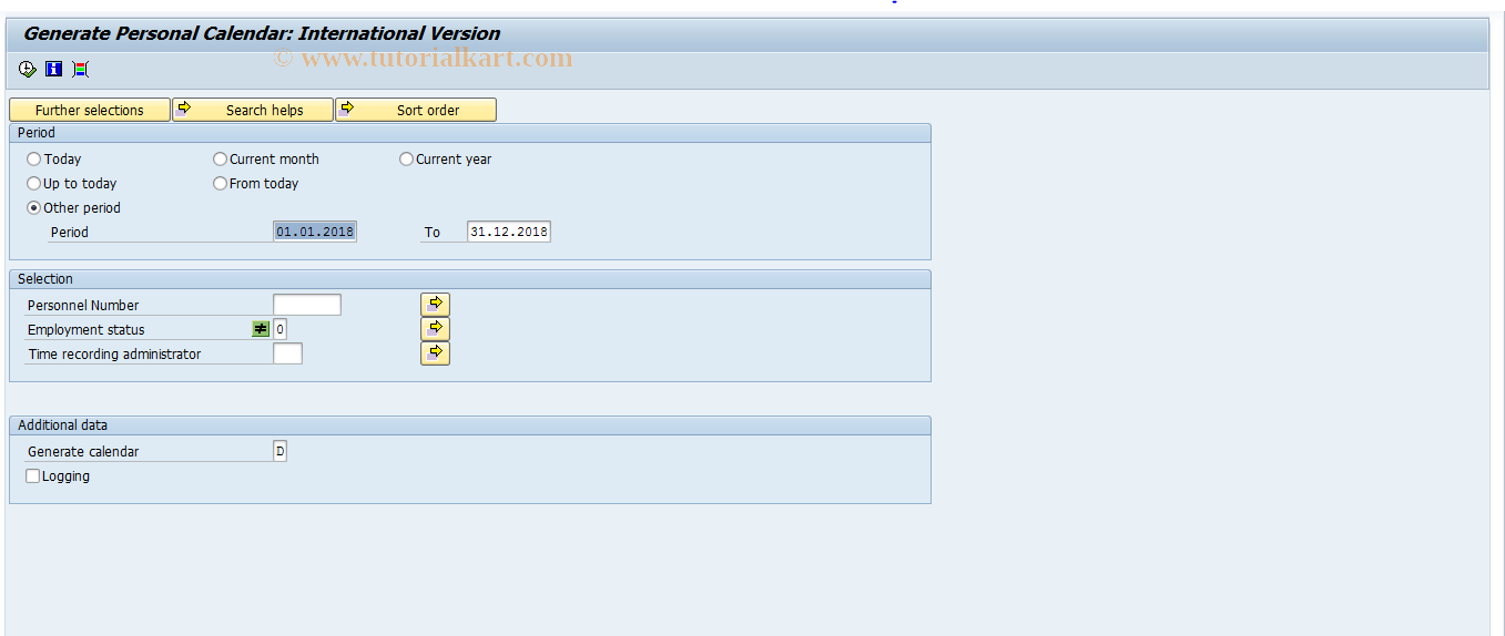 SAP TCode PT_BPC00 - Generate Personal Calendar