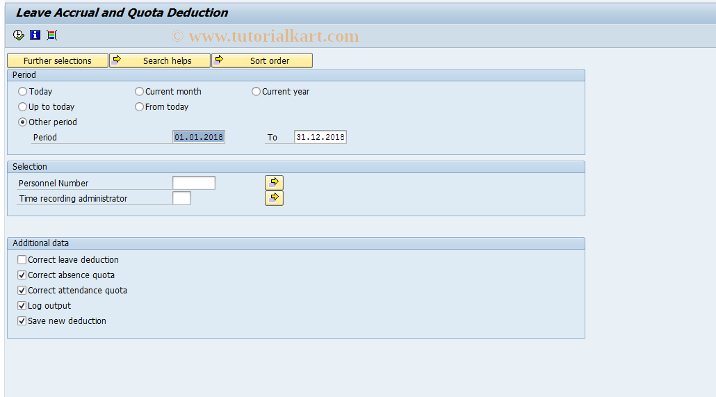 SAP TCode PT_BPC10 - Leave Accrual and Quota Deduction