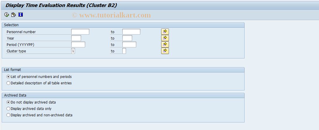 SAP TCode PT_CLSTB2 - Time Evaluation Results (Cluster B2)