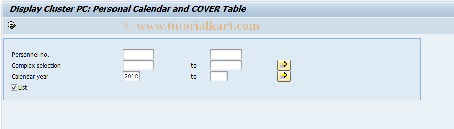 SAP TCode PT_CLSTPC - Cluster PC: Personal Calendar