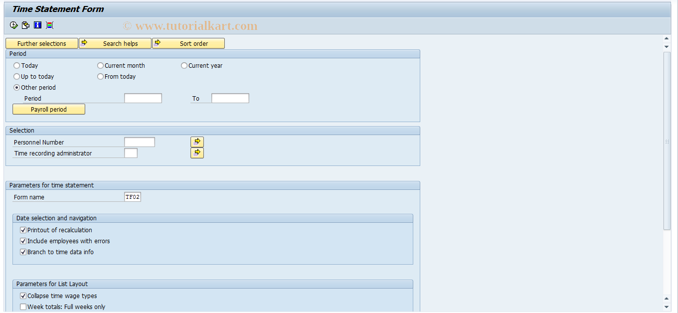 SAP TCode PT_EDT_TEDT - Time Statement