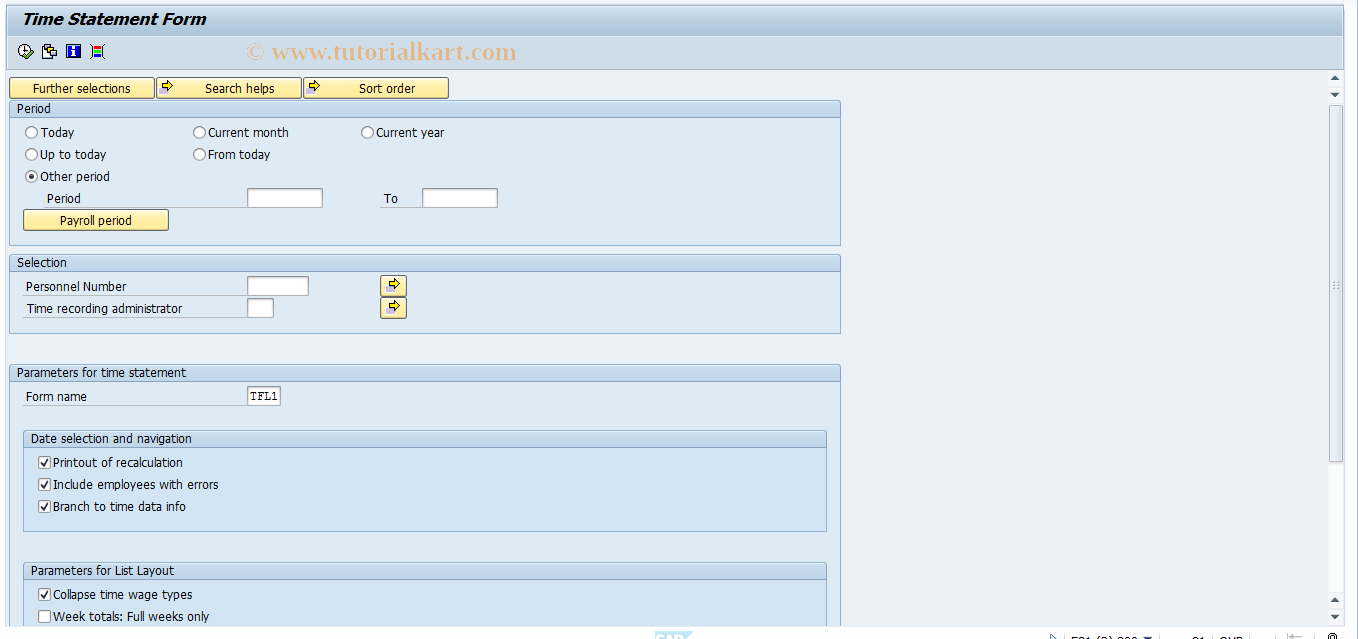 SAP TCode PT_EDT_TELU - Time Balances Overview