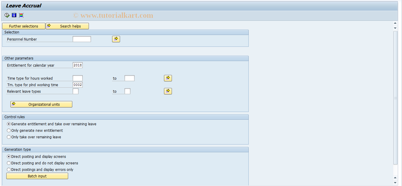 SAP TCode PT_ILVA00 - Leave Accrual