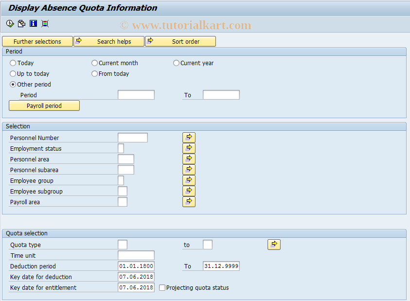 SAP TCode PT_QTA10 - Absence Quota Information