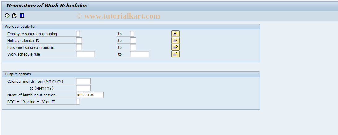 SAP TCode PT_SHF00 - Generation of Work Schedules