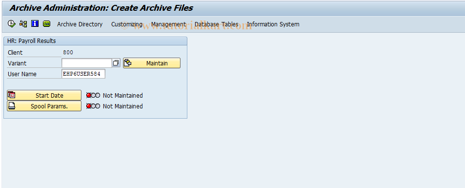 SAP TCode PU23 - SARA Parameters Set For PA_CALC