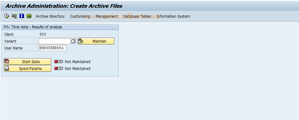 SAP TCode PU24 - SARA Parameters Set For PA_TIME