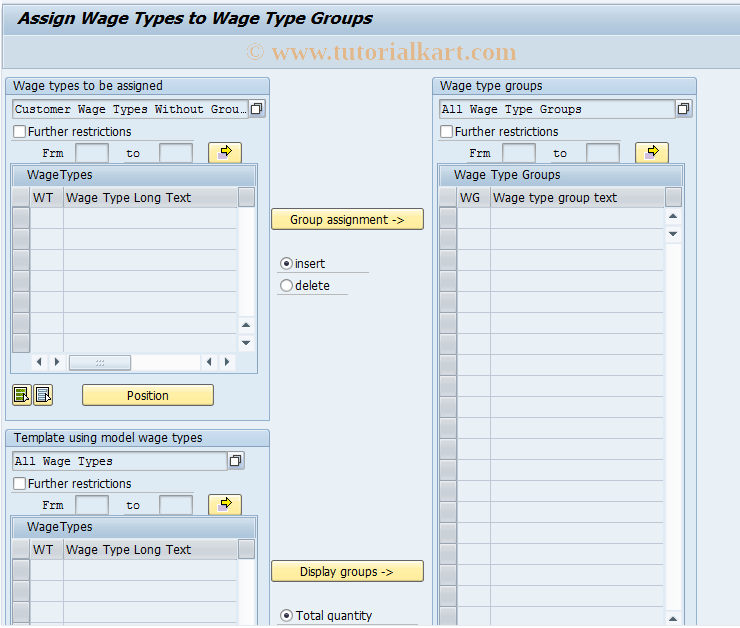 SAP TCode PU98 - Assign Wage Types to Groups