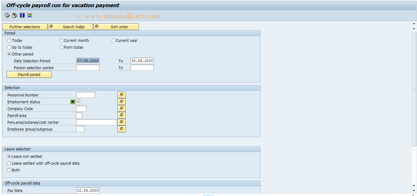 SAP TCode PUOC_44_VAC - Off-Cycle Vacation Handling