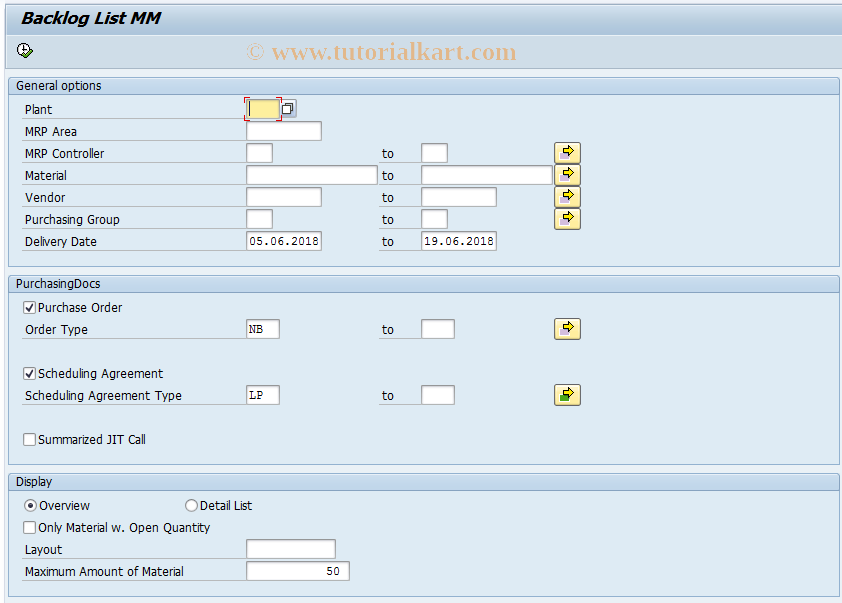 SAP TCode PURBL - Backlog List MM