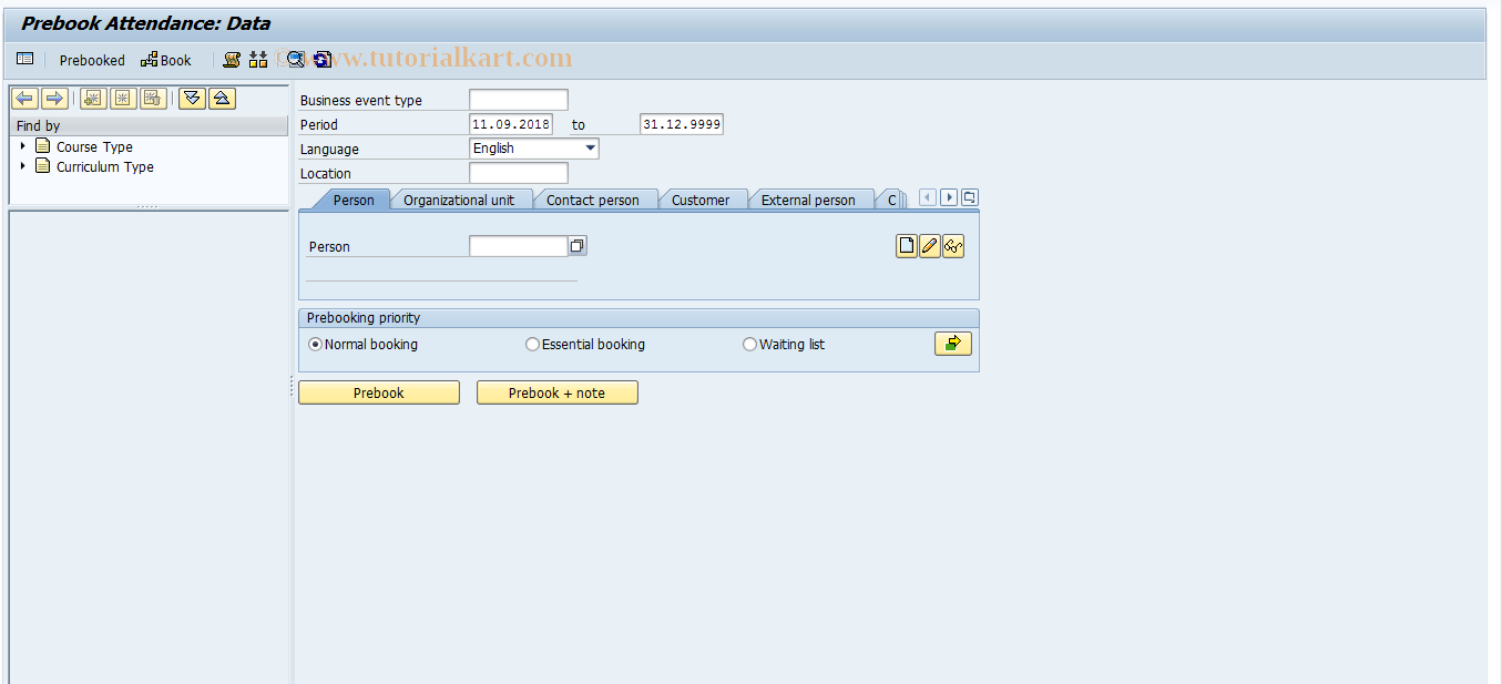 SAP TCode PV02 - Prebook Attendance