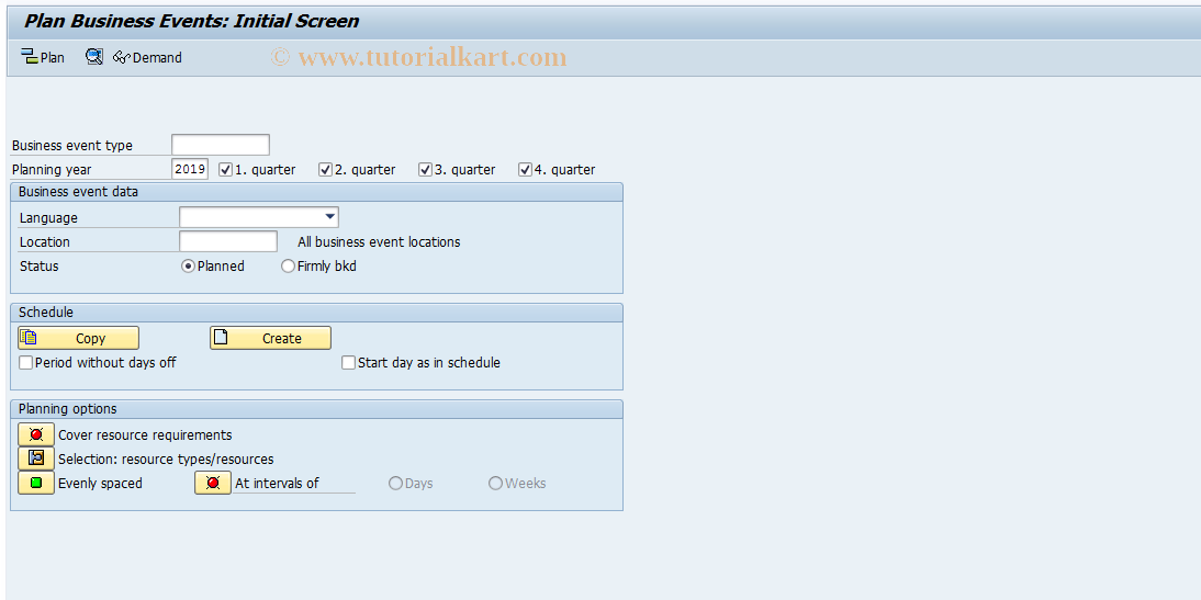 SAP TCode PV09 - Plan Business Events