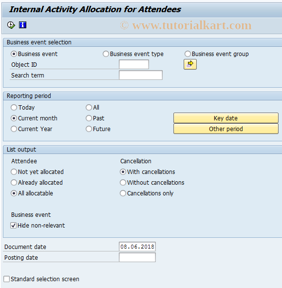 SAP TCode PV18 - Activity Allocation