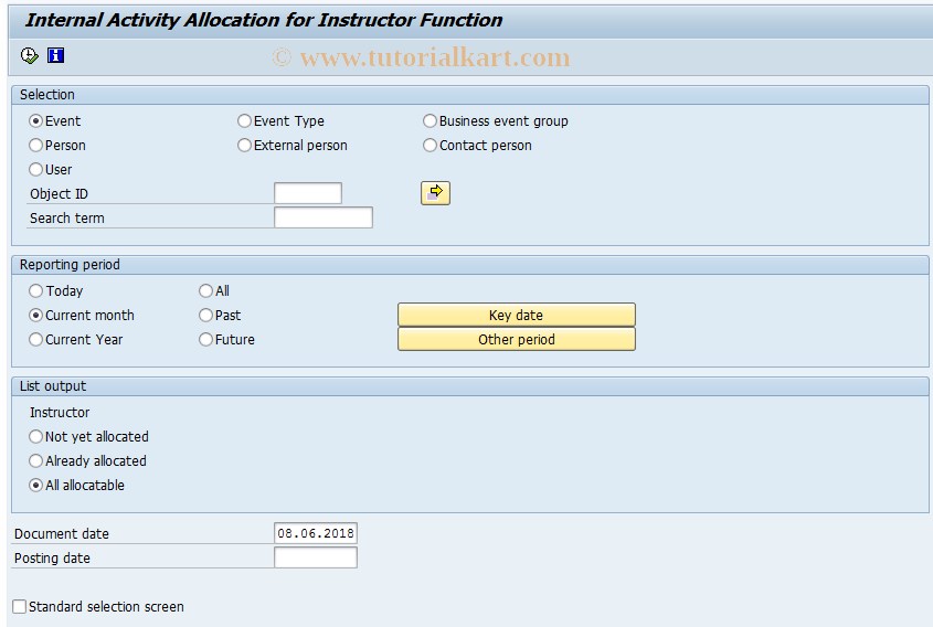 SAP TCode PV19 - Activity Allocation for Instructors