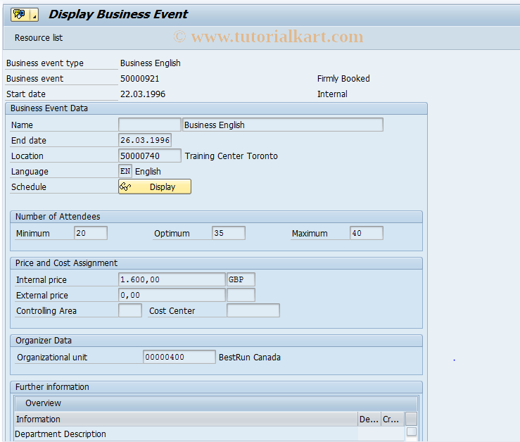 SAP TCode PV1A - Change Business Event