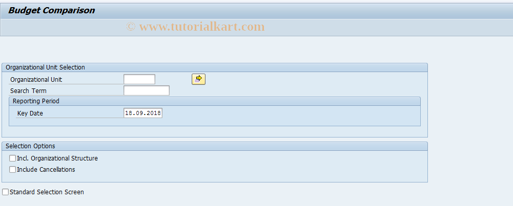 SAP TCode PVBA - Training & Events: Budget Comparison