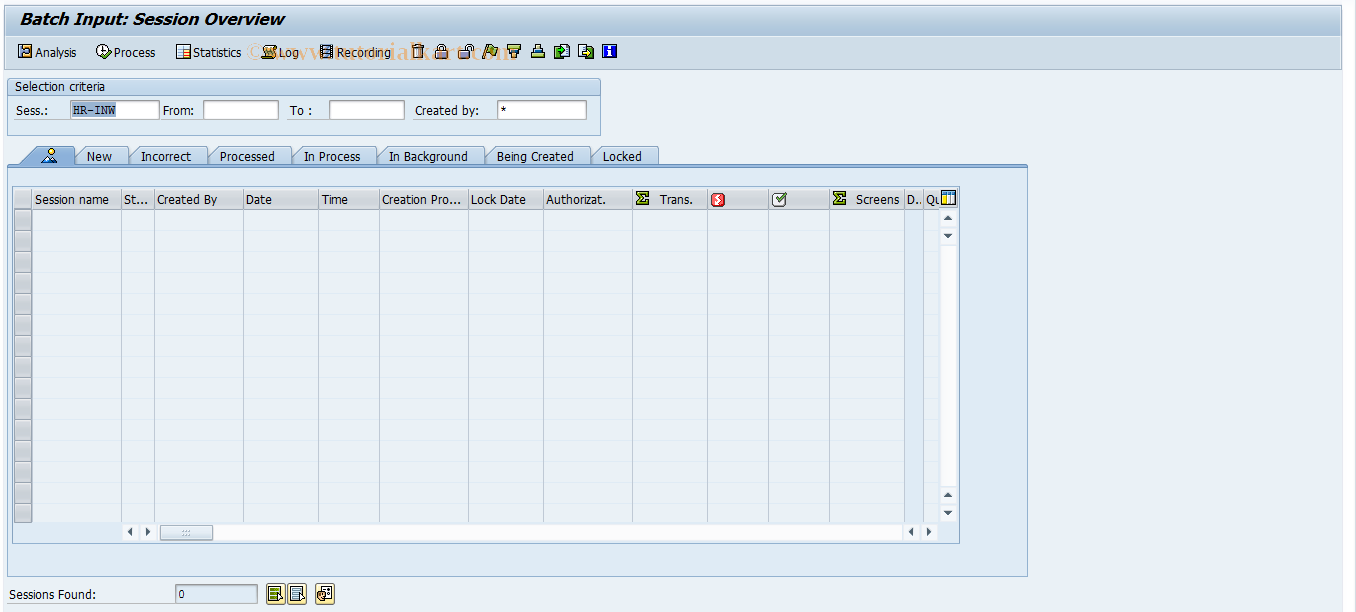 SAP TCode PW42 - Process Batch Input Session