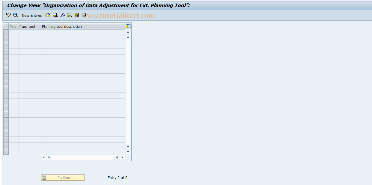 SAP TCode PX01 - Planning Area, External Plan. Tool