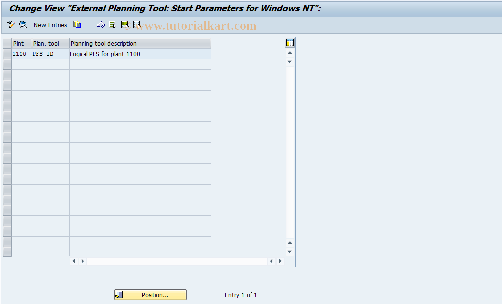SAP TCode PX04 - External Planning Tool: StartParam. WinNT