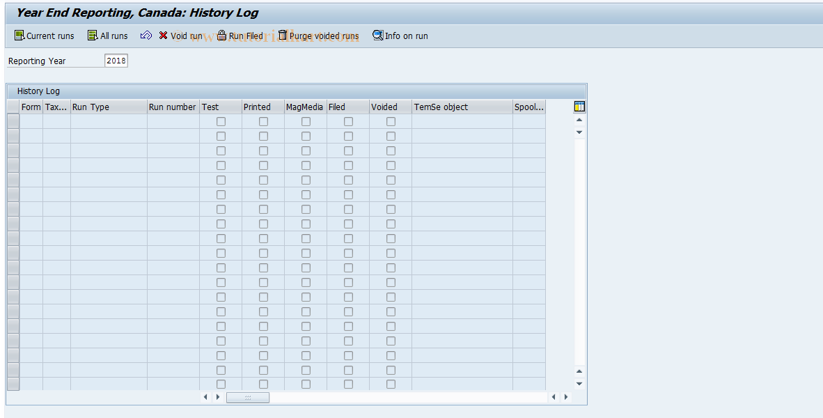 SAP TCode PYK0 - History of year end reporting runs