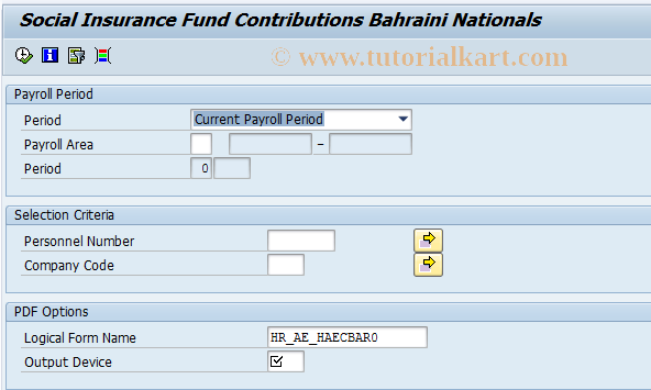 SAP TCode PY_AE_HAECBAR0 - Bahraini Social Insurance Report
