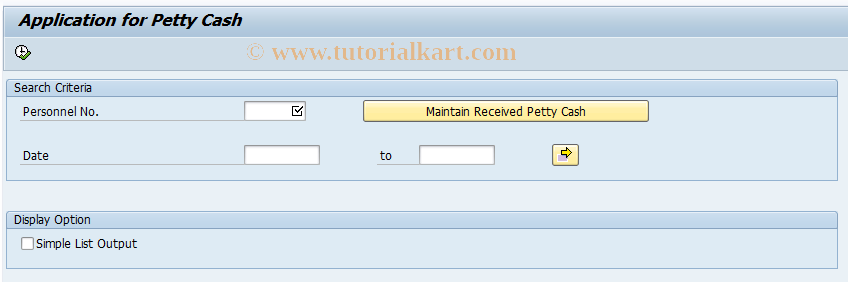 SAP TCode PY_QA_HQAPETC0 - Application for Petty Cash