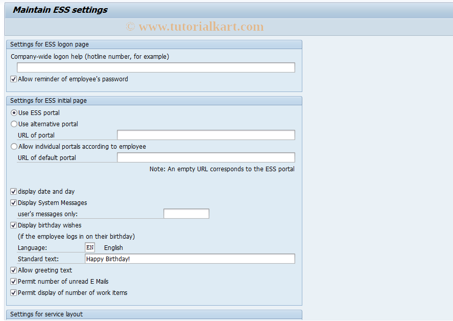 SAP TCode PZUS - ESS General Settings