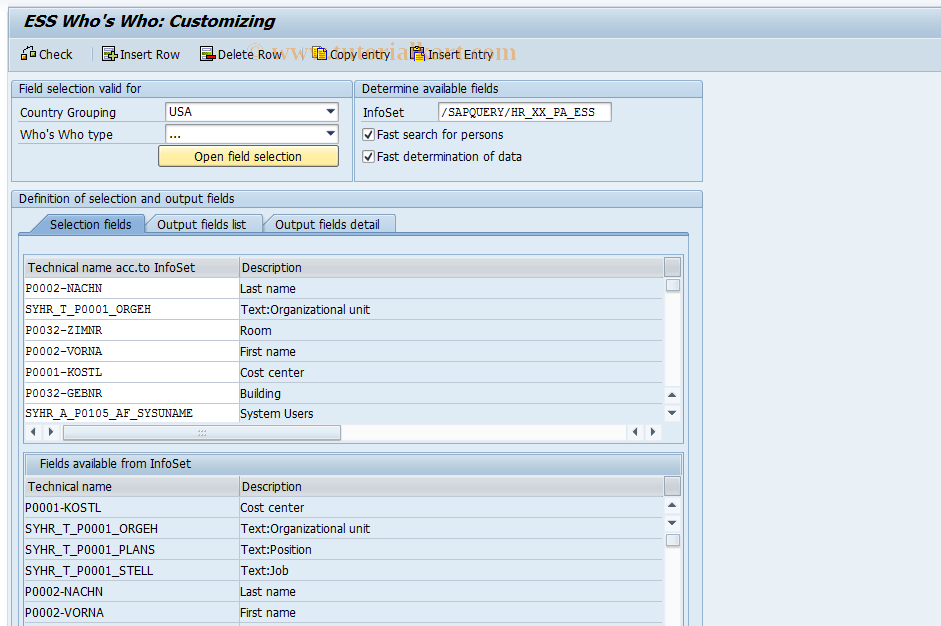 SAP TCode PZWHOC - ESS Who's Who: Customizing