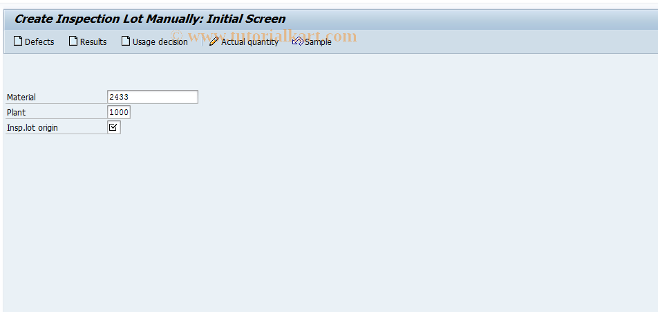 SAP TCode QA01A - Create Inspection Lot