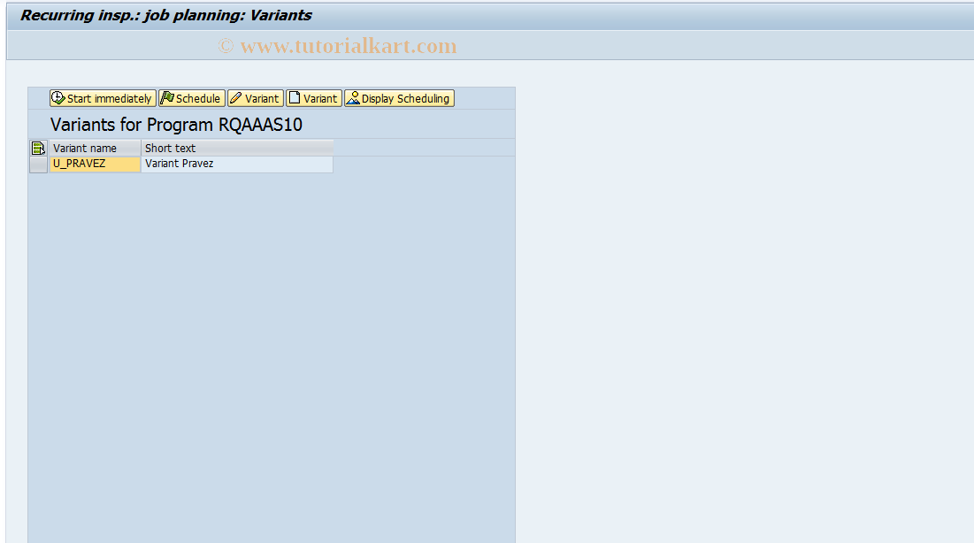 SAP TCode QA05 - Job planning: Periodic inspection